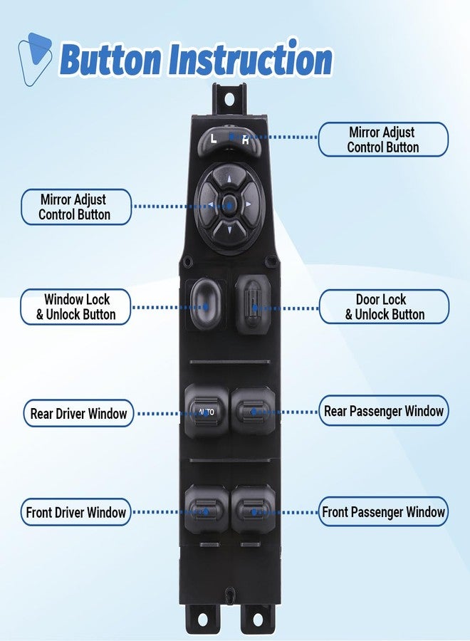 AiYiGu Power Master Window Switch Front Left Driver Side Control Button Compatible with 1997 1998 1999 2000 2001 Jeep Cherokee Replacement OEM 56009449AC, 56009449AB, 68171681AA, 1 Auto Button - Image 3